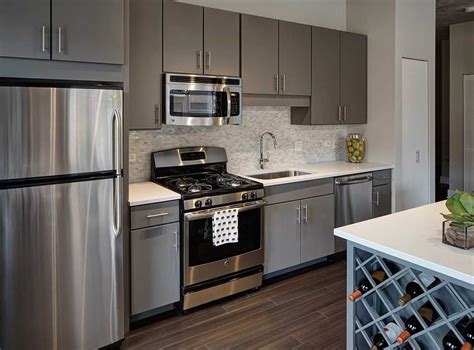 grey kithcen cabinets and stainleses steel fixtures|grey walls for kitchen.